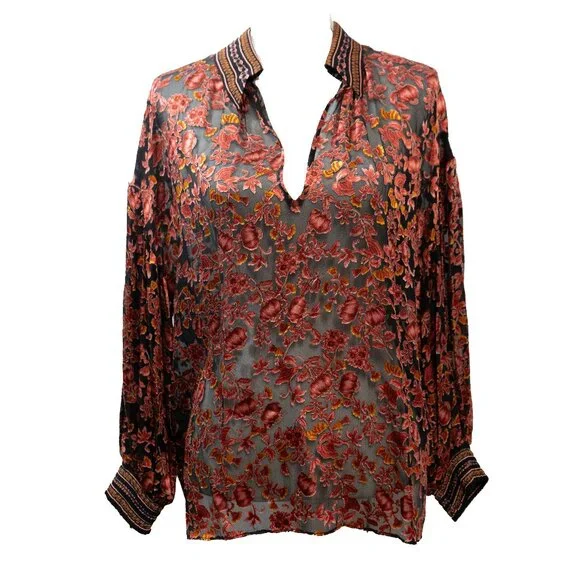 Alice and Olivia Desiree Sheer Top Silk Tapestry Vamp Romance Goth Dopamine - Picture 4 of 13